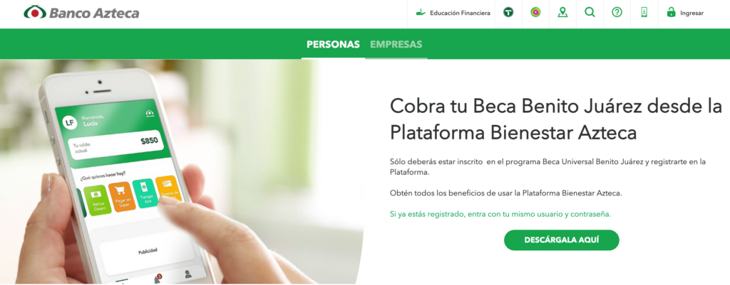 App del banco Azteca para cobrar la beca Benito Juarez